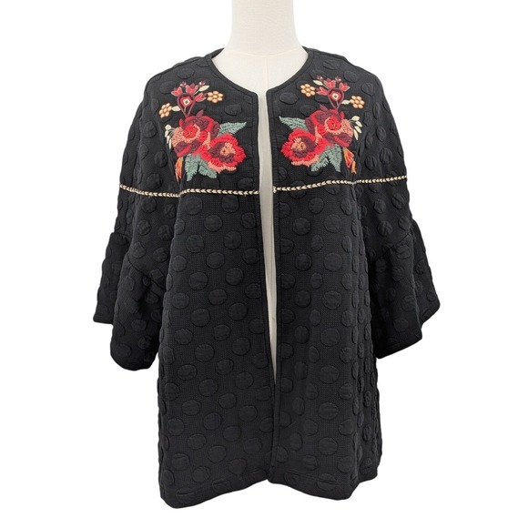 THML Jackets & Blazers - Boho THML‎ Embroidered Floral Dot Open Tunic Jacket Size M Peasant Textured